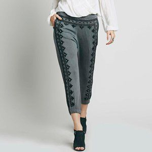Free People Grey Sweatpants with Embroidery+Mirror